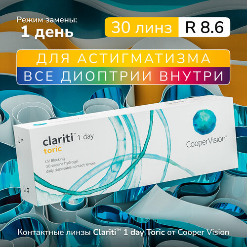 ���� ���������� ����� CooperVision Clariti 1 day toric., 30 ��., R 8,6, D -6,5,�CYL:�-1,75,�A�:�10, ����������, 1 ��. ������ ������