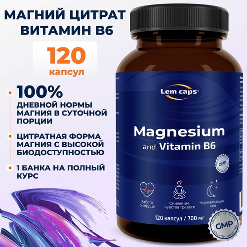 ���� ������ ������ � ��������� B6 (������ �6), �������� �� ������� � ���������, Magnesium Citrate 400 �� Lemcaps, 120 ������ ������ ������